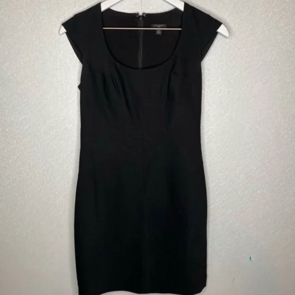 Ann Taylor Black Sheath Wool Blend Cap Sleeve Dress Size 00P